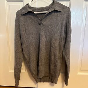 Gray collared v neck sweater